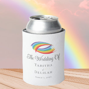Rainbow Waves Beautiful Custom LGBT Wedding Can Cooler