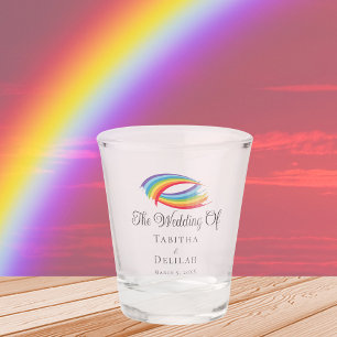 Rainbow Waves Beautiful Custom LGBT Wedding Shot Glass
