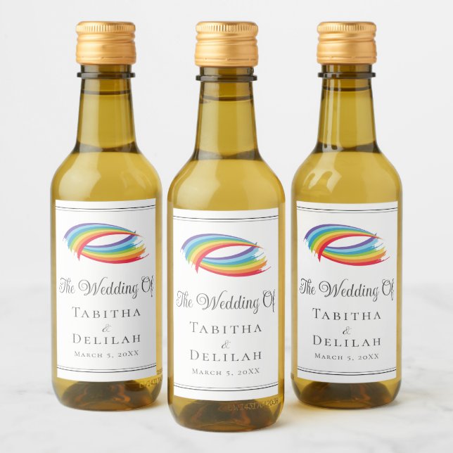 Rainbow Waves Beautiful LGBT Wedding Mini Wine Label (Bottles)