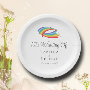 Rainbow Waves Beautiful LGBT Wedding Paper Plate