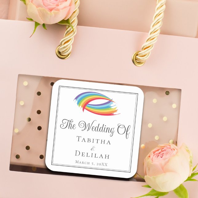 Rainbow Waves Beautiful LGBT Wedding Square Sticker (Creator Uploaded)
