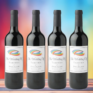 Rainbow Waves Beautiful LGBT Wedding Wine Label