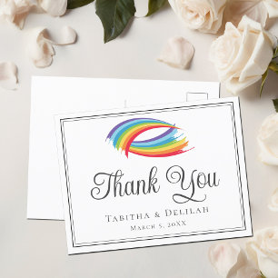 Rainbow Waves Beautiful LGBTQ Wedding Thank You Postcard