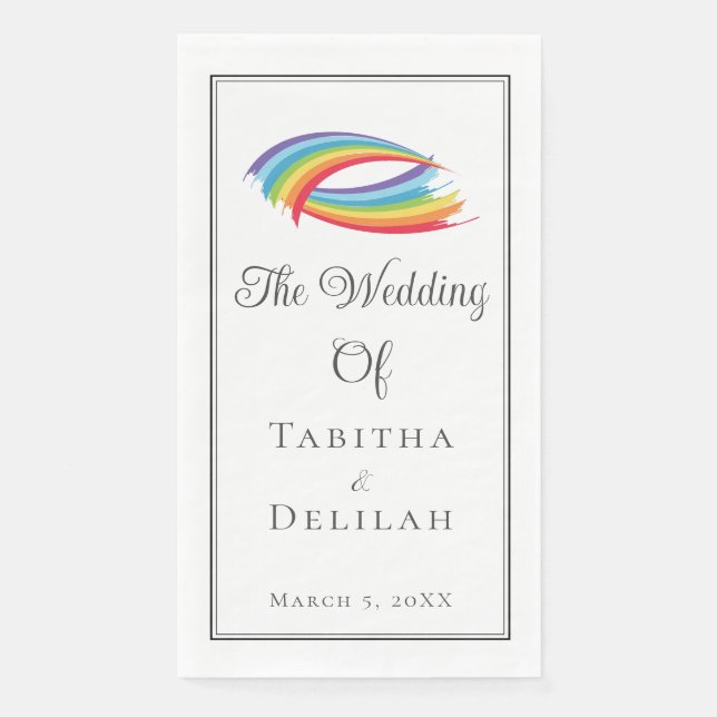 Rainbow Waves Beautiful Personalised Wedding Napkin (Front)