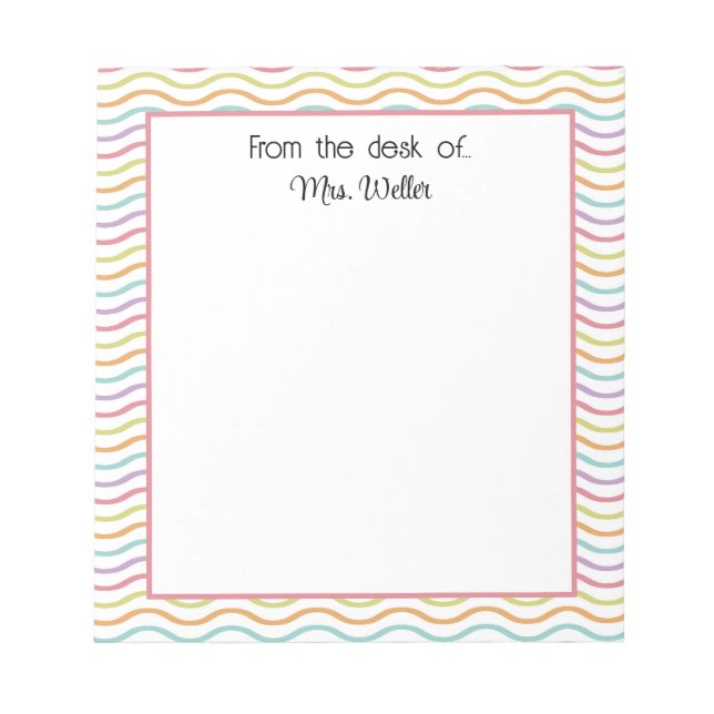Rainbow Wavy Lined Personalised From the desk of.. Notepad (Front)