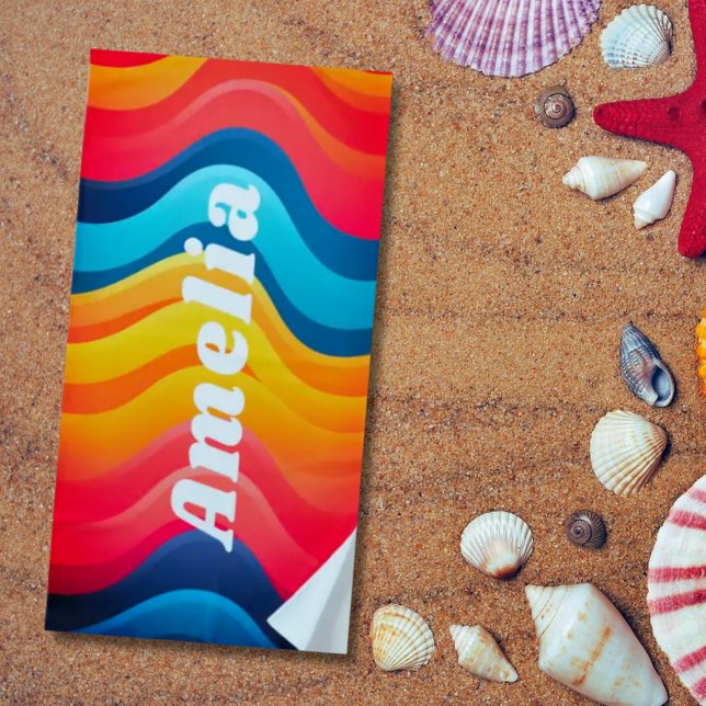 Rainbow Wavy Personalised  Beach Towel (Creator Uploaded)