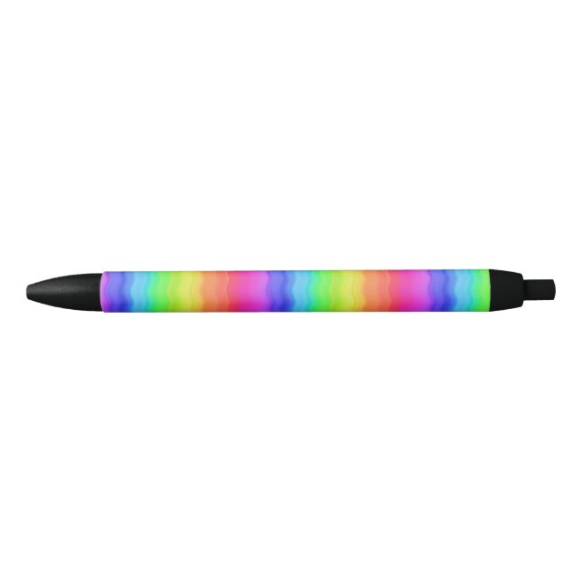 Rainbow Wavy Wave Gradual Pastel Colour Black Ink Pen (Front)