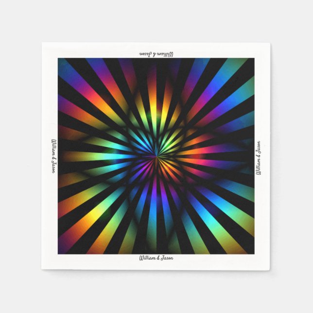 Rainbow Wedding in Black Personalise Napkin (Front)