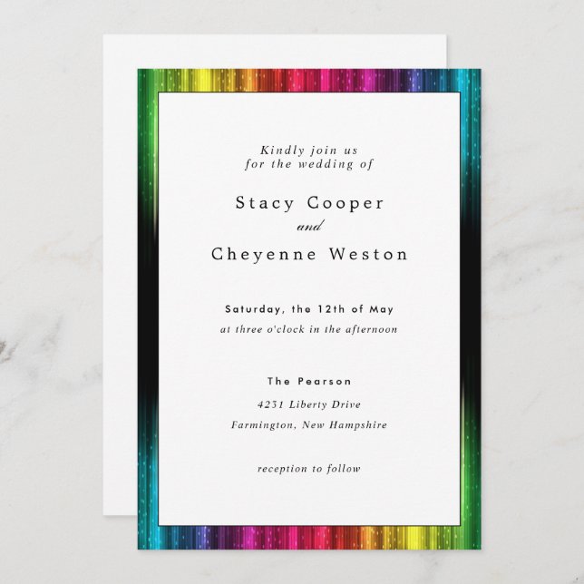 Rainbow Wedding Invitation with Black Accents (Front/Back)