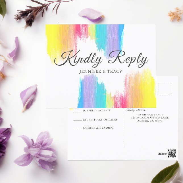Rainbow Wedding Kindly Reply RSVP Postcard (Creator Uploaded)