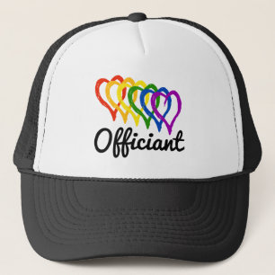 Rainbow Wedding Layered Hearts Officiant Trucker Hat