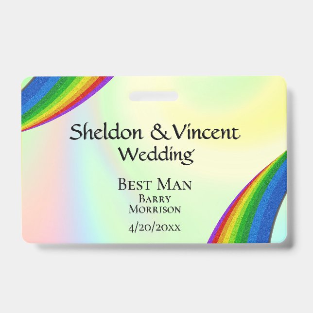 Rainbow Wedding Party ID Double Sided Badge (Front)