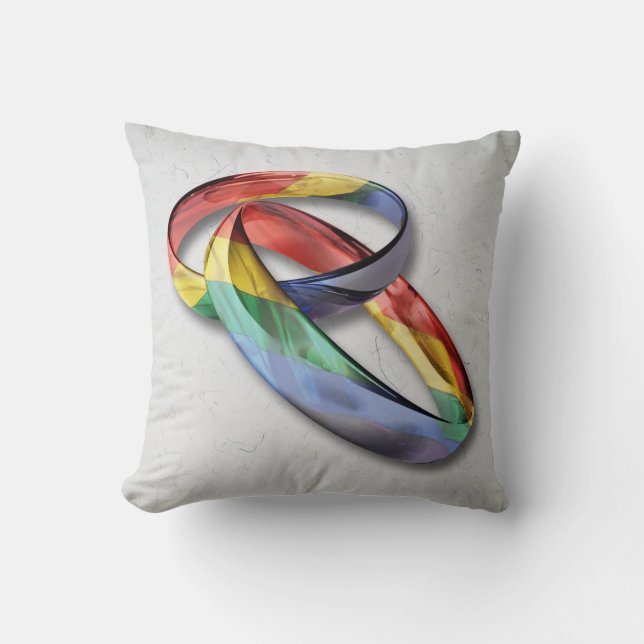 Rainbow Wedding Rings for Marriage Equality Cushion (Front)