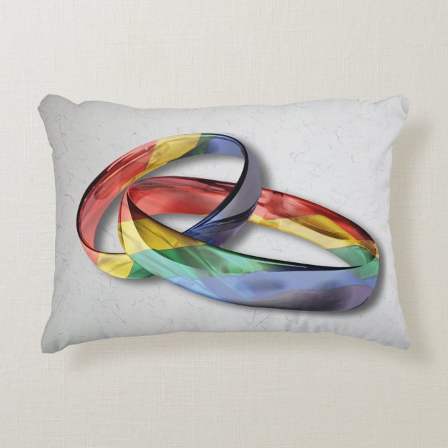 Rainbow Wedding Rings for Marriage Equality Decorative Cushion (Front)