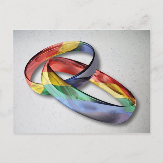 Rainbow Wedding Rings for Marriage Equality Postcard (Front)