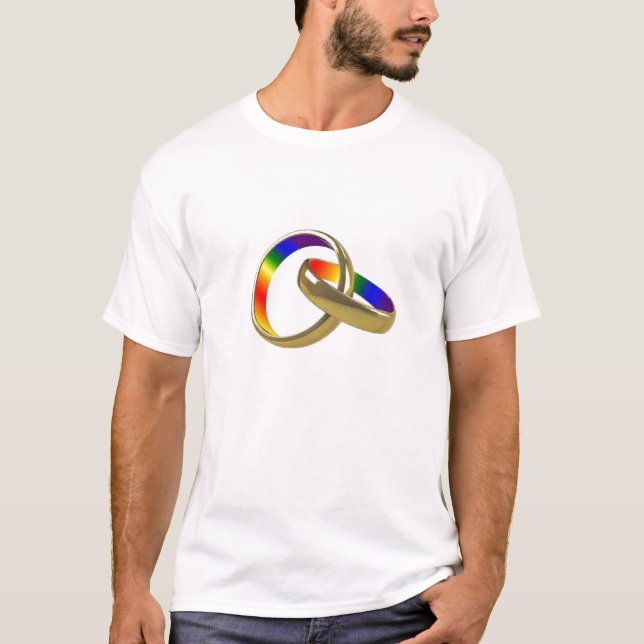 rainbow wedding rings marriage equality t-shirt (Front)