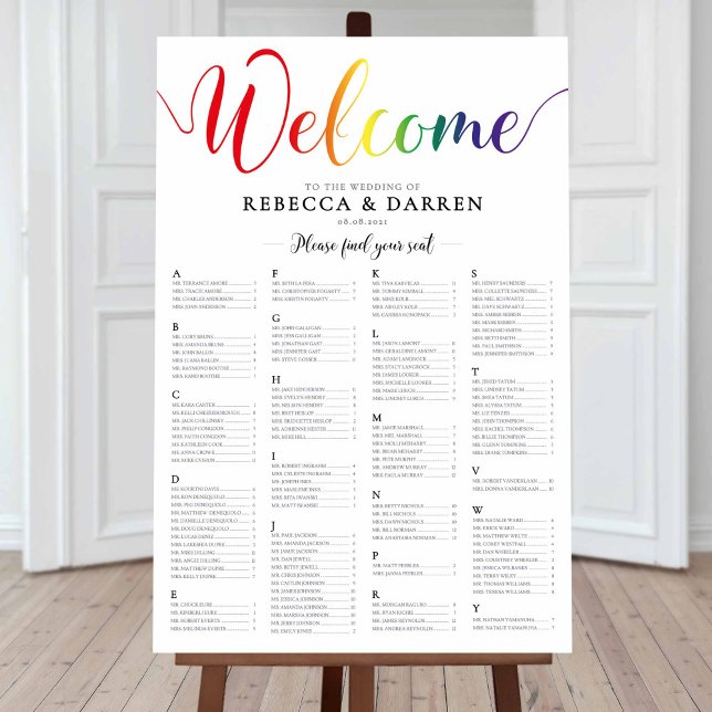 Rainbow Wedding Seating Chart Alphabethical (Creator Uploaded)