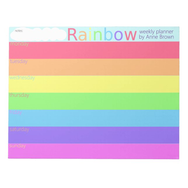 Rainbow Weekly Planner To Do List Notepad (Front)