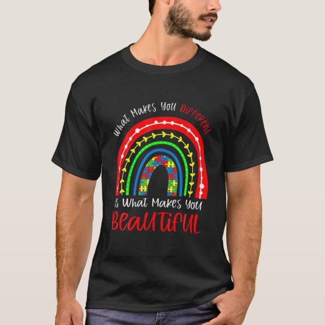 Rainbow What Makes You Different Autism Awareness T-Shirt (Front)