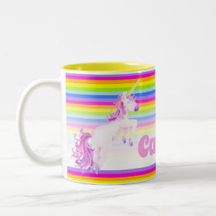 Rainbow whimsy unicorn watercolor custom name Two-Tone coffee mug