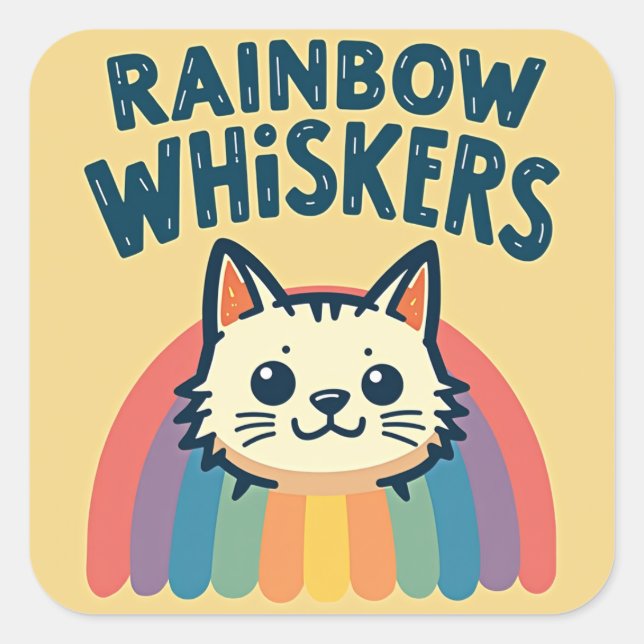 Rainbow Whiskers Cat Sticker (Front)
