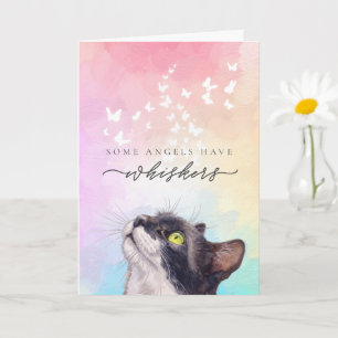 Rainbow Whiskers Tuxedo Cat Loss Sympathy Card