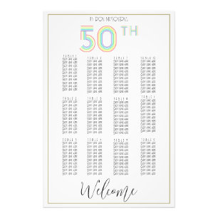 Rainbow & White 50th Birthday Seating Chart Print
