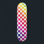 Rainbow & White Checkers & Name or Text Skateboard<br><div class="desc">Stand out with this rainbow and white checkers print skateboard. Complete with your name or text.</div>