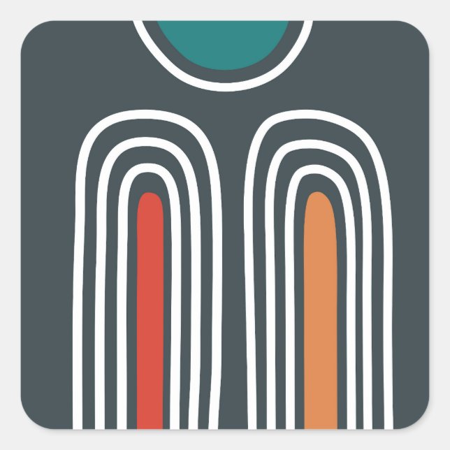 Rainbow white lines in blue artwork square sticker (Front)