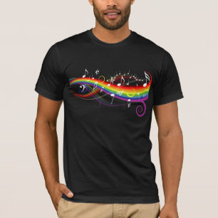 Rainbow White Music Notes on Black T-Shirt