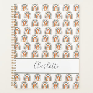 Rainbow  white rose gold grey monogram name 2025 planner