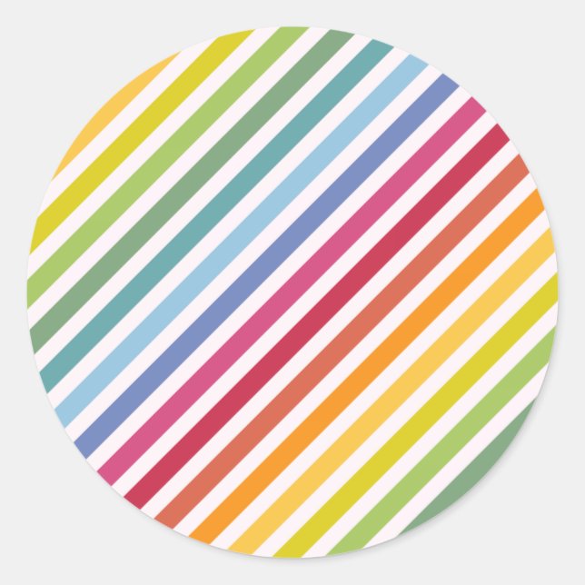 Rainbow & White Stripes Classic Round Sticker (Front)