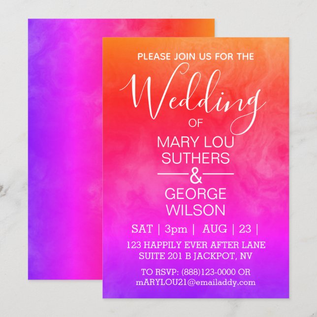 Rainbow Whole Smoked Marble Wedding Invitation (Front/Back)