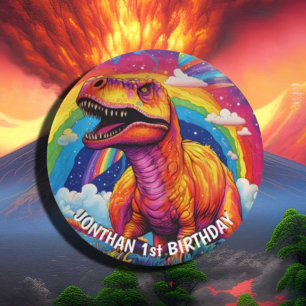 Rainbow Wild One birthday T Rex Paper Plate