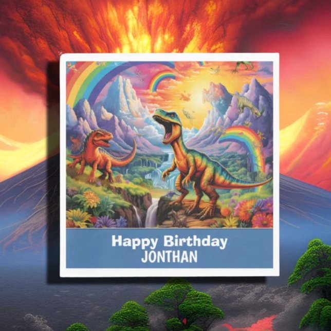Rainbow Wild One dinosaurs birthday theme Blue Napkin (Creator Uploaded)