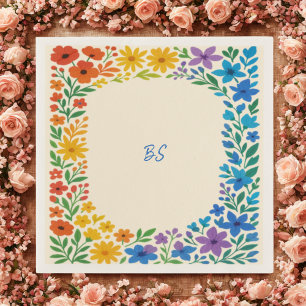 Rainbow Wildflower Rustic Floral Wedding Napkin