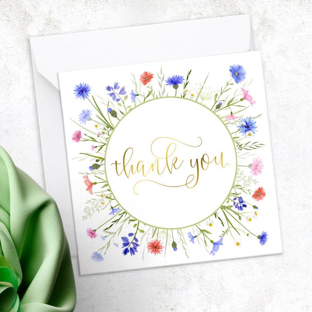 Rainbow Wildflowers Gold Script Thank You Card (Creator Uploaded)