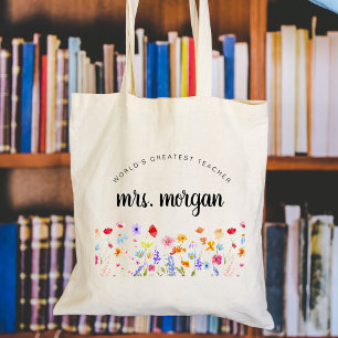 Rainbow Wildflowers Kindergarten Teacher Gift Tote Bag