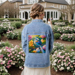 Rainbow Winged Jay Fantasy Bird Denim Jacket
