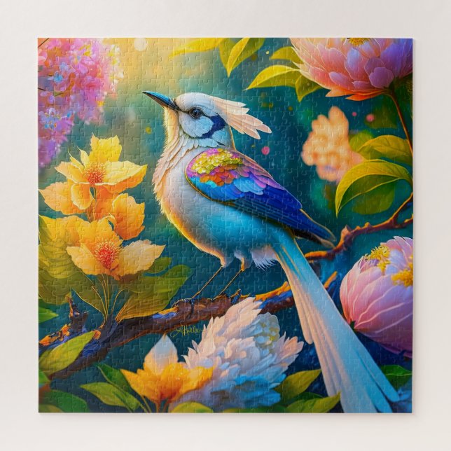 Rainbow Winged Jay Fantasy Bird Jigsaw Puzzle (Vertical)