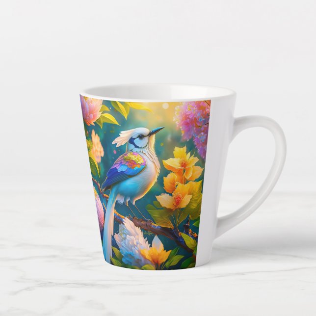 Rainbow Winged Jay Fantasy Bird Latte Mug (Right)