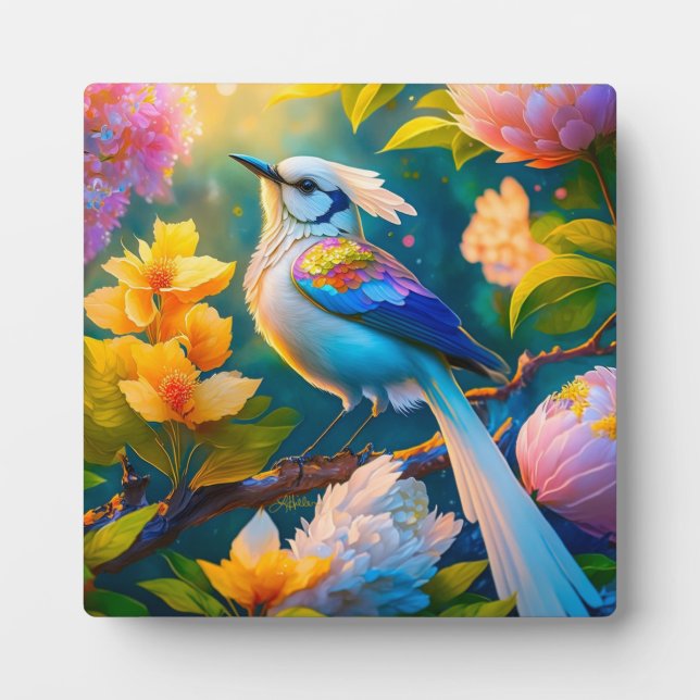 Rainbow Winged Jay Fantasy Bird Plaque (Front)