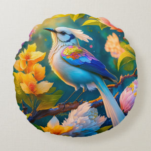 Rainbow Winged Jay Fantasy Bird Round Cushion