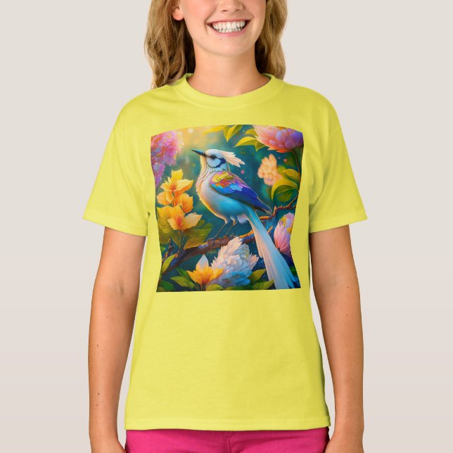Rainbow Winged Jay Fantasy Bird T-Shirt (Front)
