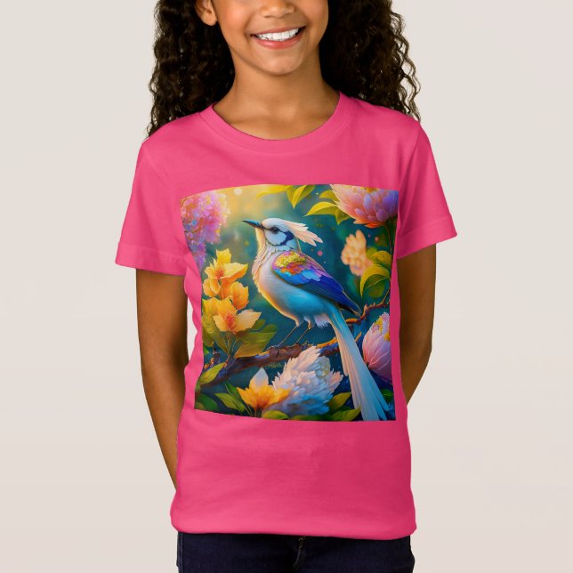 Rainbow Winged Jay Fantasy Bird T-Shirt (Front)