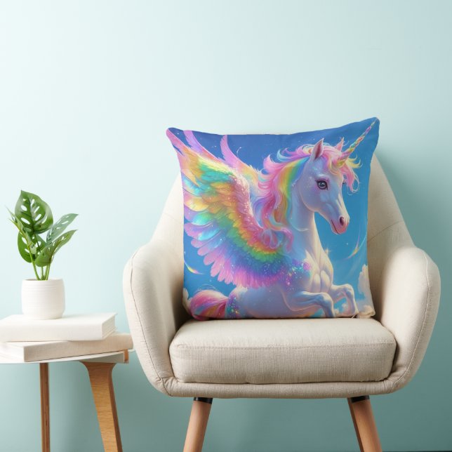 Rainbow Winged Prancing Unicorn Cushion (Chair)