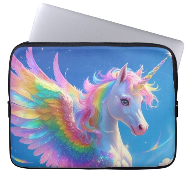 Rainbow Winged Prancing Unicorn Laptop Sleeve (Front)