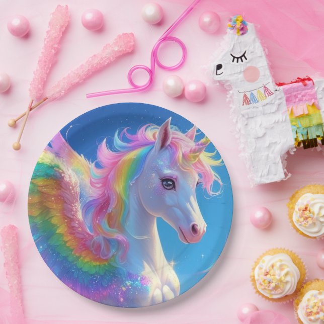 Rainbow Winged Prancing Unicorn  Paper Plate (Party)