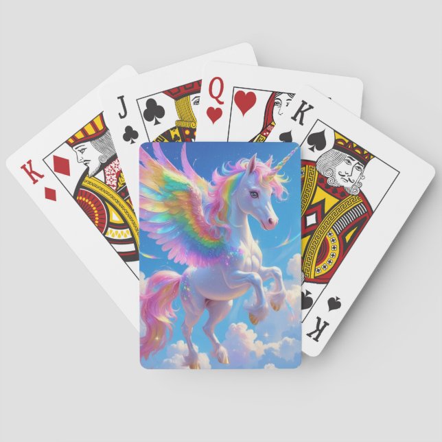 Rainbow Winged Prancing Unicorn Playing Cards (Back)