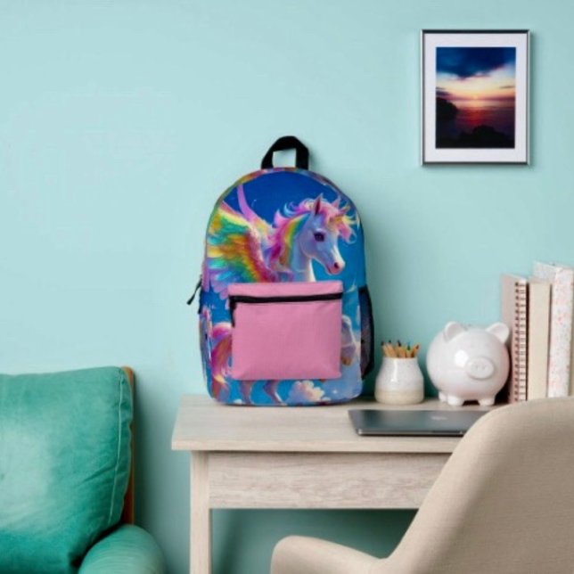 Rainbow Winged Prancing Unicorn  Printed Backpack (Creator Uploaded)